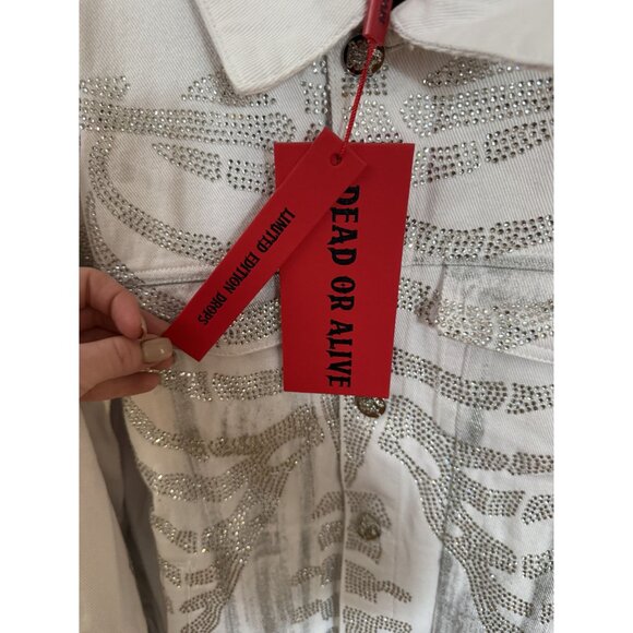 Guapi White Crystal Skeleton Jean Jacket with Silver Detailing Ltd Ed Mens Sz. M - Picture 9 of 14